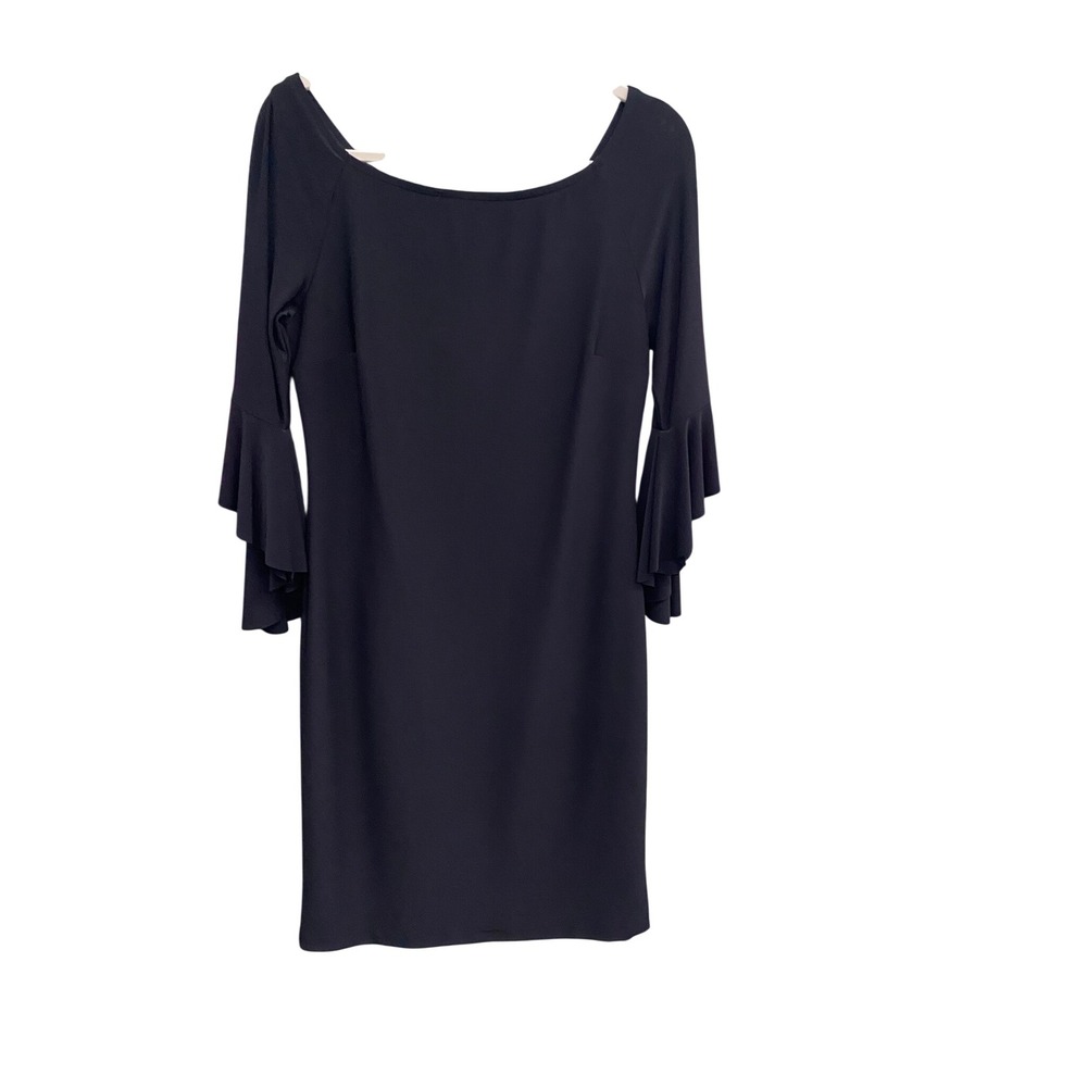 Frank Lyman Black elegant Bell Sleeve Cocktail Dress Gold Zip Size 6 179004